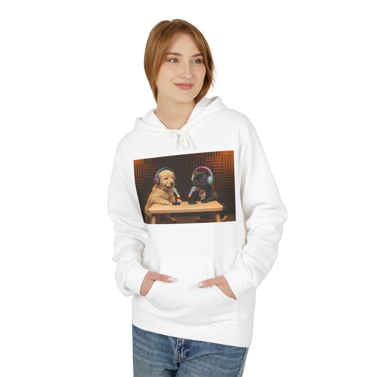 Puppies Goldie & Frenchie Front and Back Print - Soft Style Podcast Hoodie