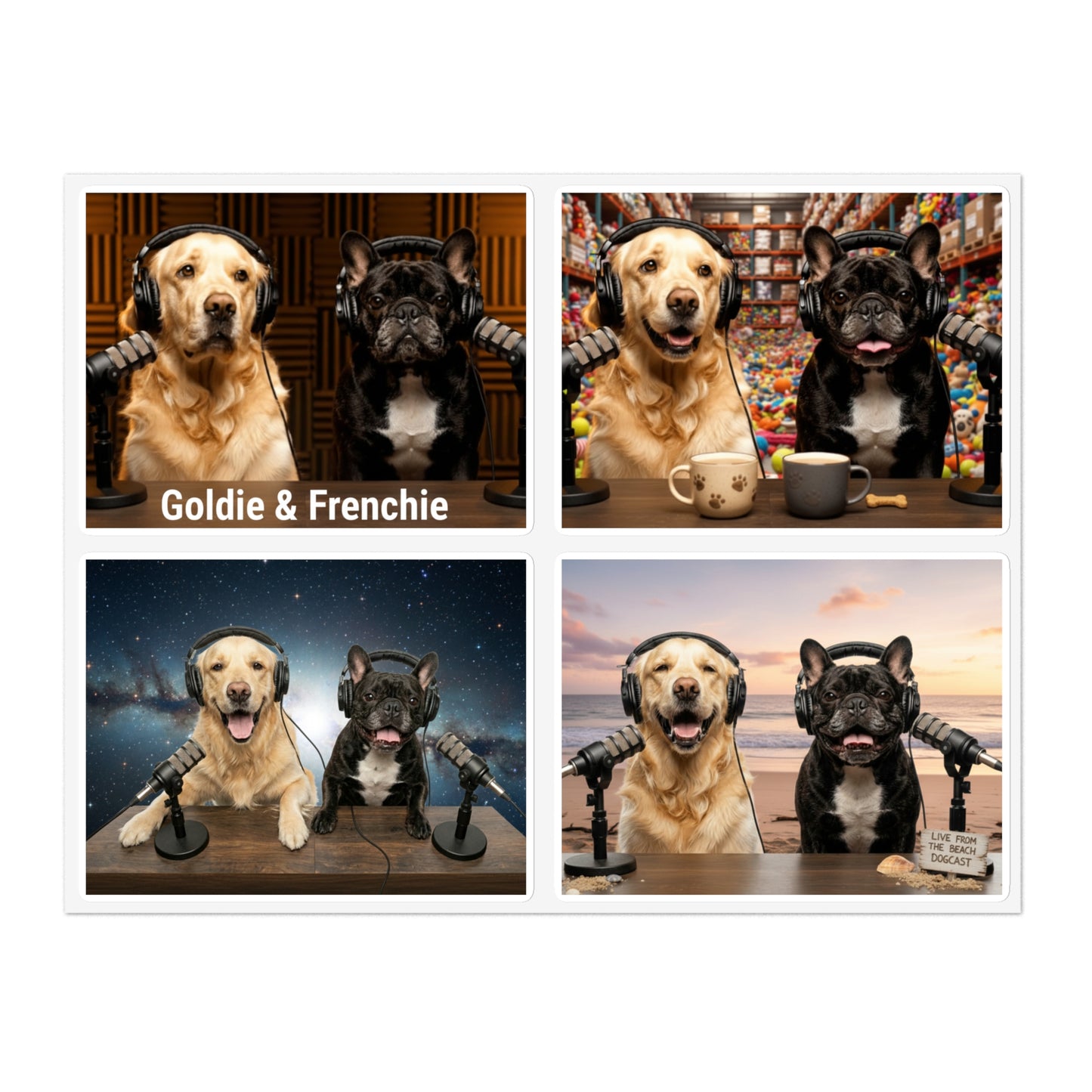 Goldie & Frenchie Sticker Sheet 40 Pack — 10 sheets of 4 stickers per sheet - Best Selling Designs