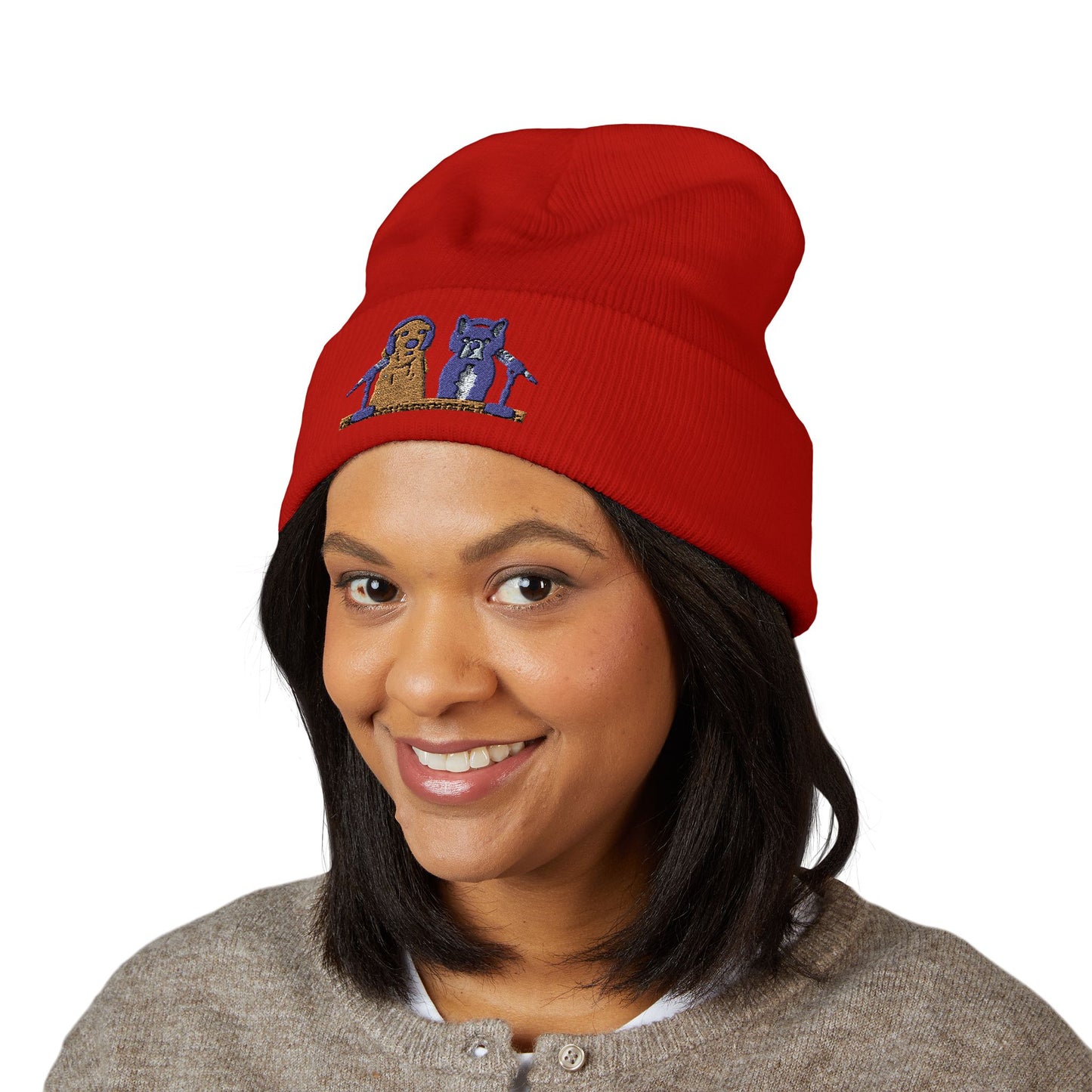 Embroidered Goldie & Frenchie Cuffed Beanie – Cozy Winter Hat with Cute Design