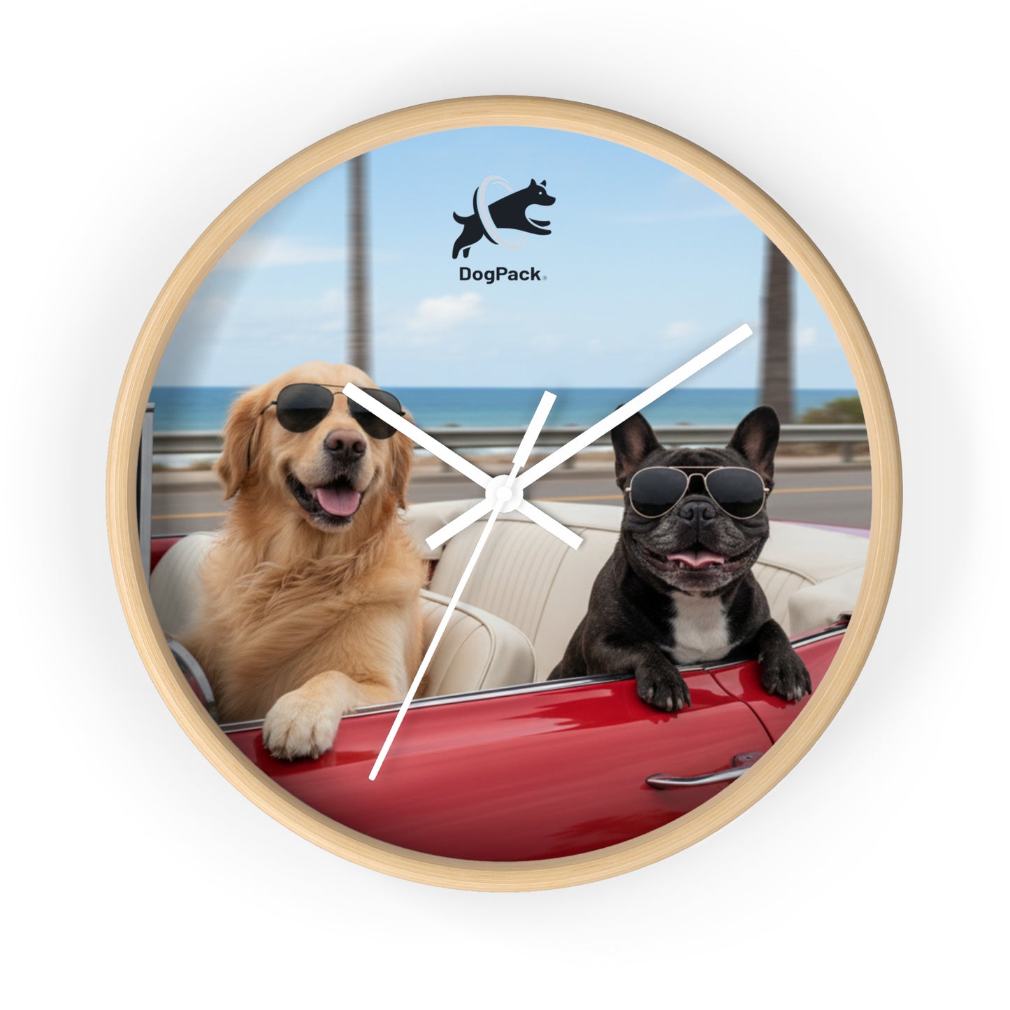 Goldie & Frenchie 'Cruising on the Beach' Wall Clock