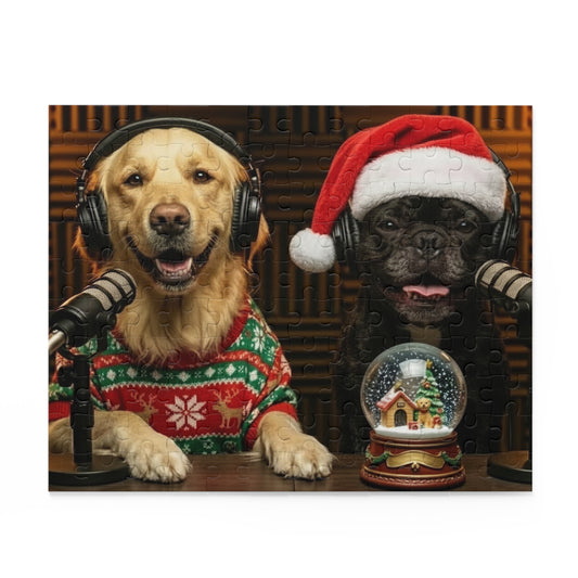 Goldie & Frenchie Dressed up in Christmas Theme Podcast Dogs Jigsaw Puzzle — (120/252/500 pcs)
