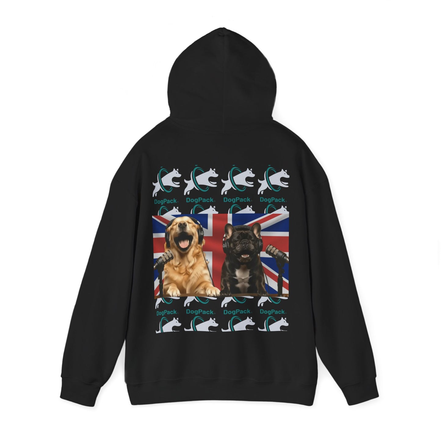 Goldie & Frenchie Repeating Pattern with UK Flag Hoodie — Front & Back Print - Ships from United Kingdom