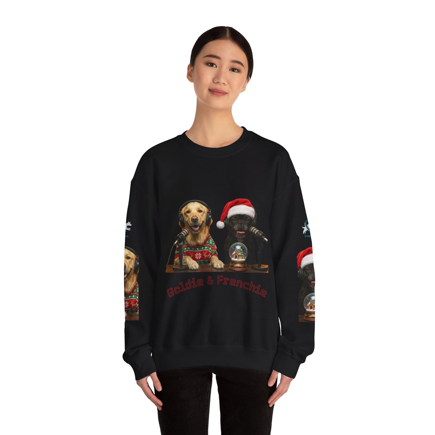 Goldie & Frenchie Christmas Crewneck with G&F sleeves