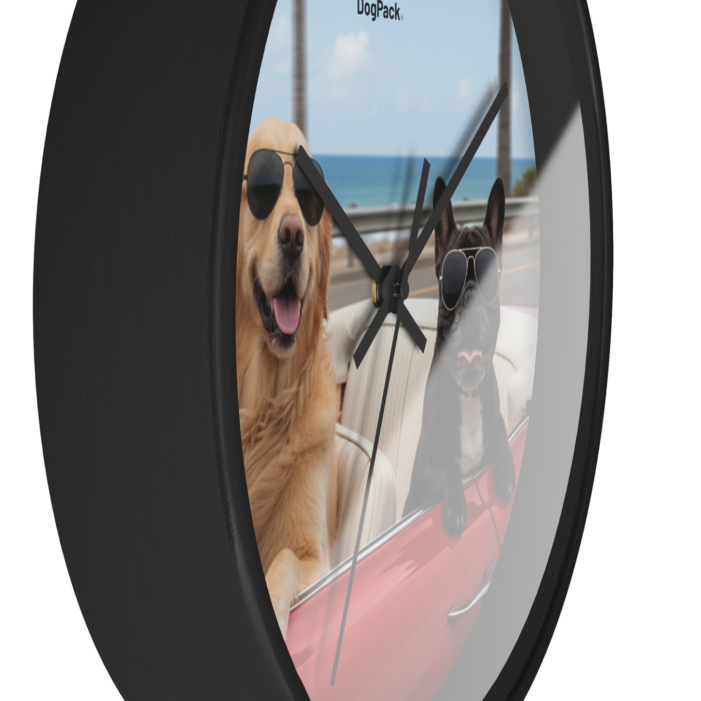 Goldie & Frenchie 'Cruising on the Beach' Wall Clock