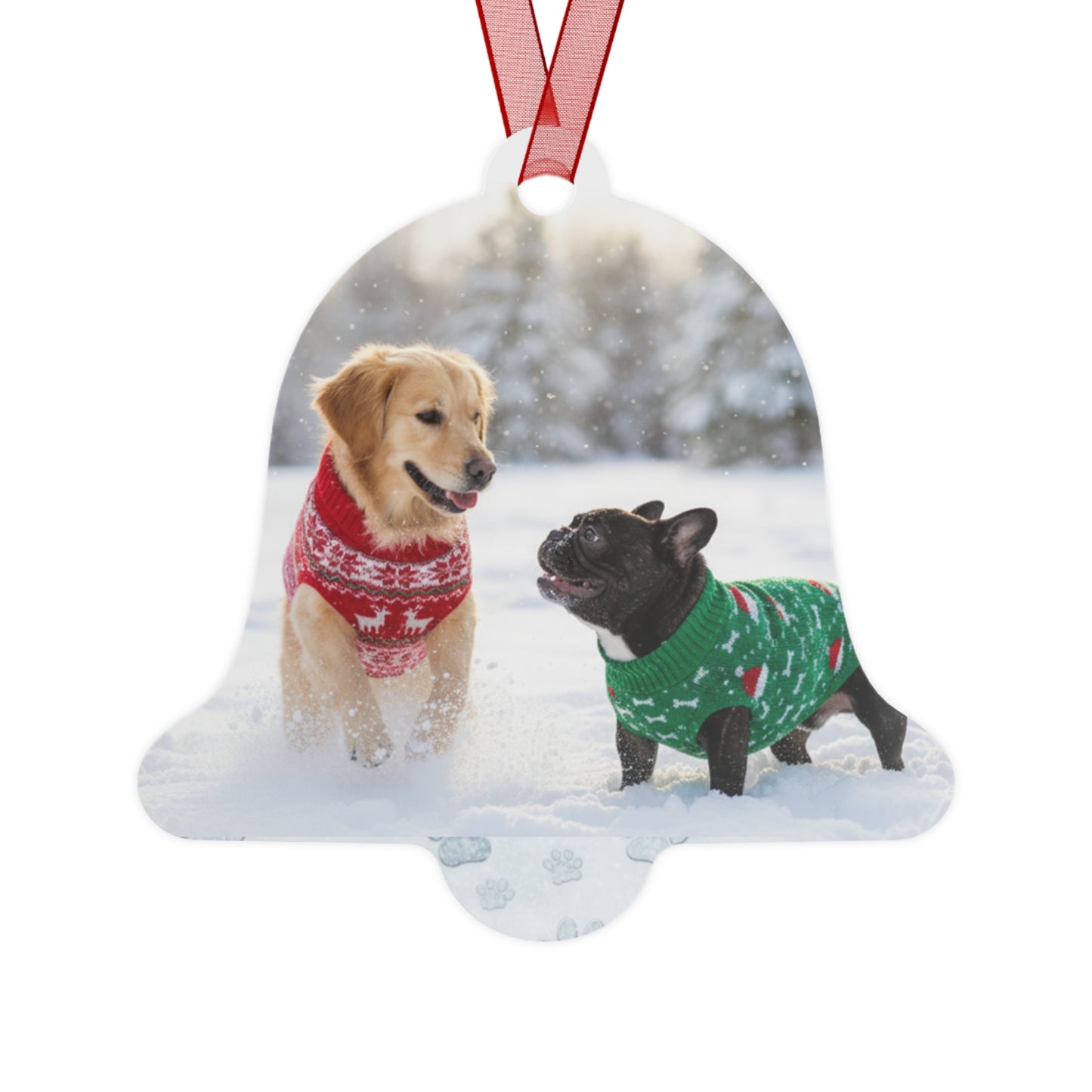 Goldie & Frenchie Metal 2-sided Christmas Ornament