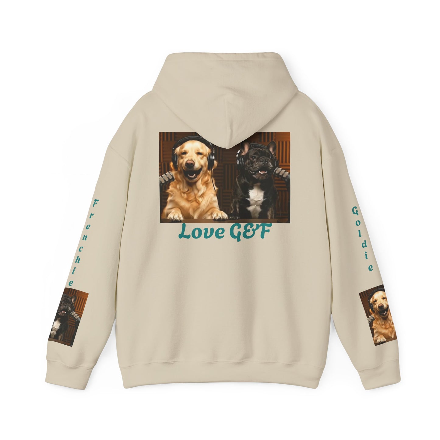 Goldie & Frenchie Hoodie — "Love G&F" Back and Front