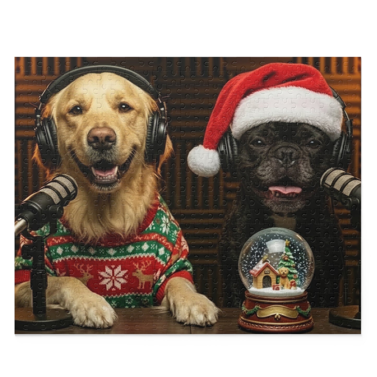 Goldie & Frenchie Dressed up in Christmas Theme Podcast Dogs Jigsaw Puzzle — (120/252/500 pcs)