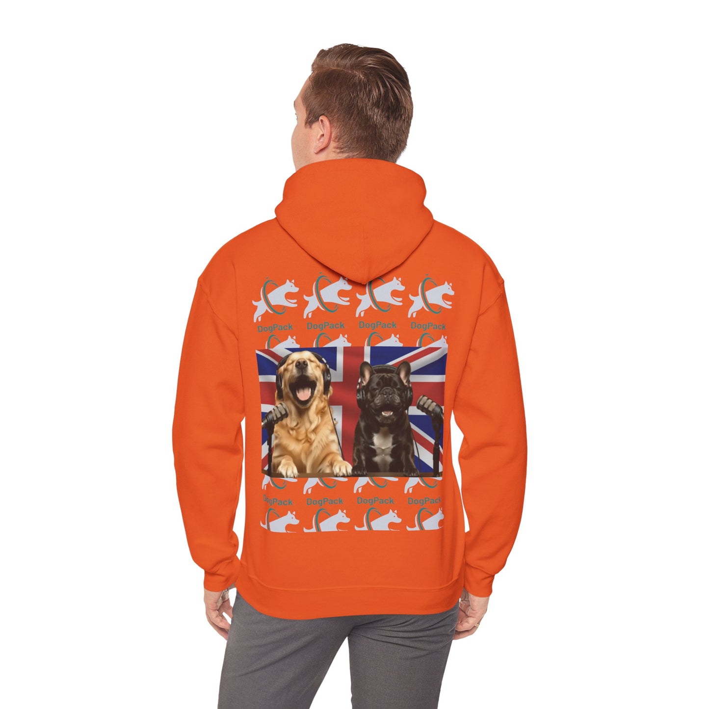 Goldie & Frenchie Repeating Pattern with UK Flag Hoodie — Front & Back Print - Ships from United Kingdom