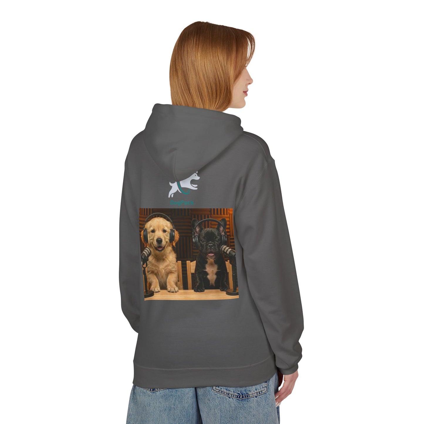 Puppies Goldie & Frenchie Front and Back Print - Soft Style Podcast Hoodie