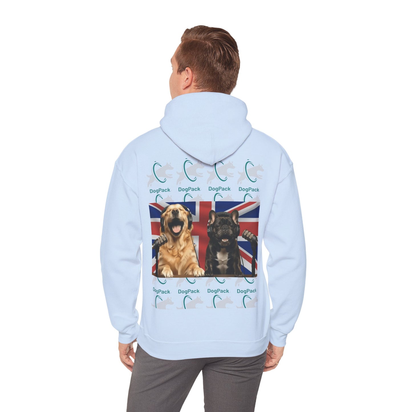 Goldie & Frenchie Repeating Pattern with UK Flag Hoodie — Front & Back Print - Ships from United Kingdom