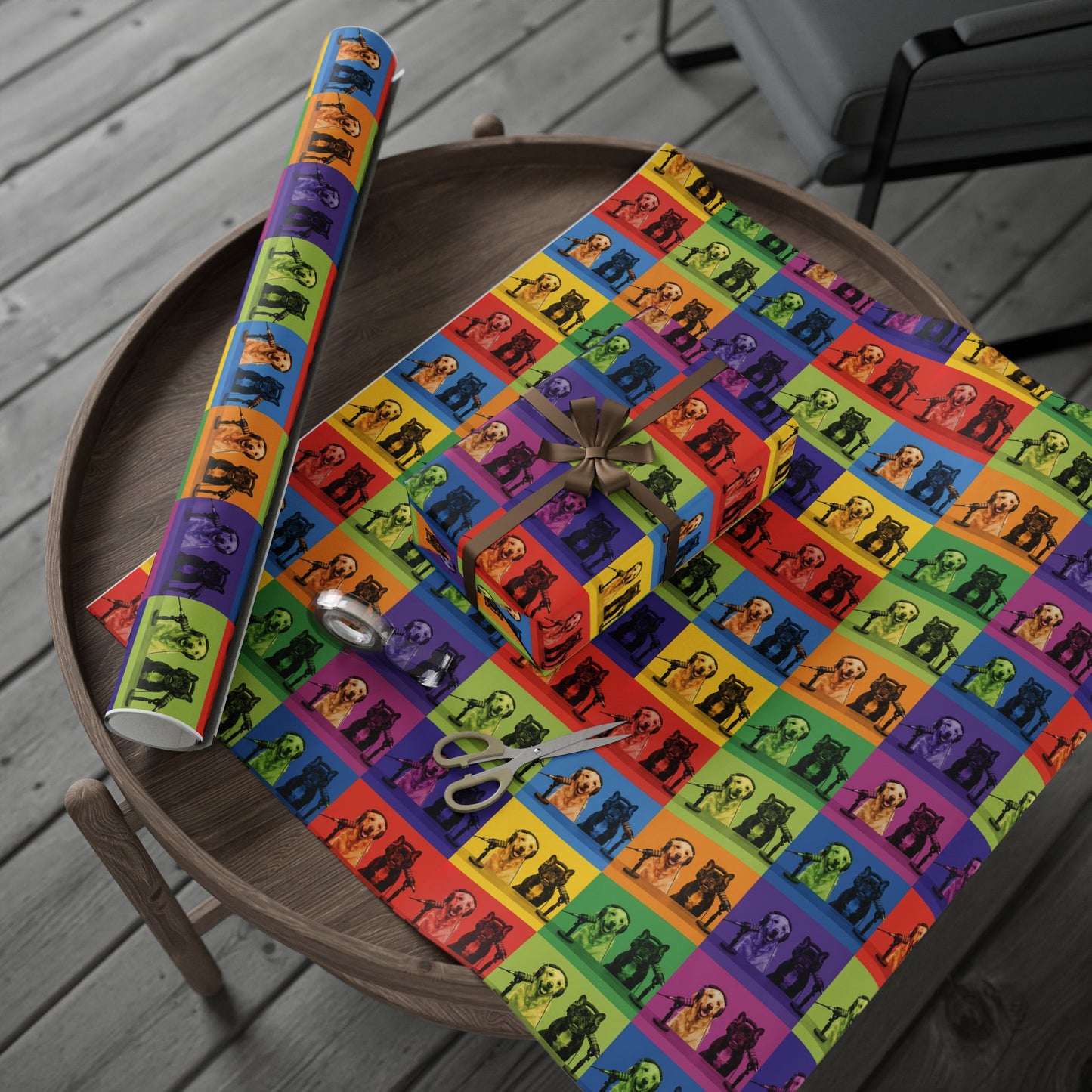 Goldie & Frenchie Pop Art Wrapping Paper Roll — Colorful Warhol Inspired Gift Wrap