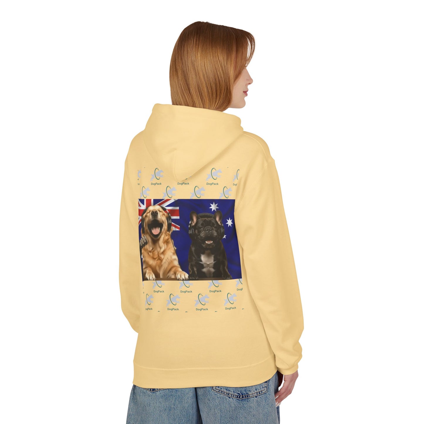 Goldie & Frenchie Repeating Pattern with Australia Flag Hoodie — Front & Back Print - Ships from Australia + New Zealand