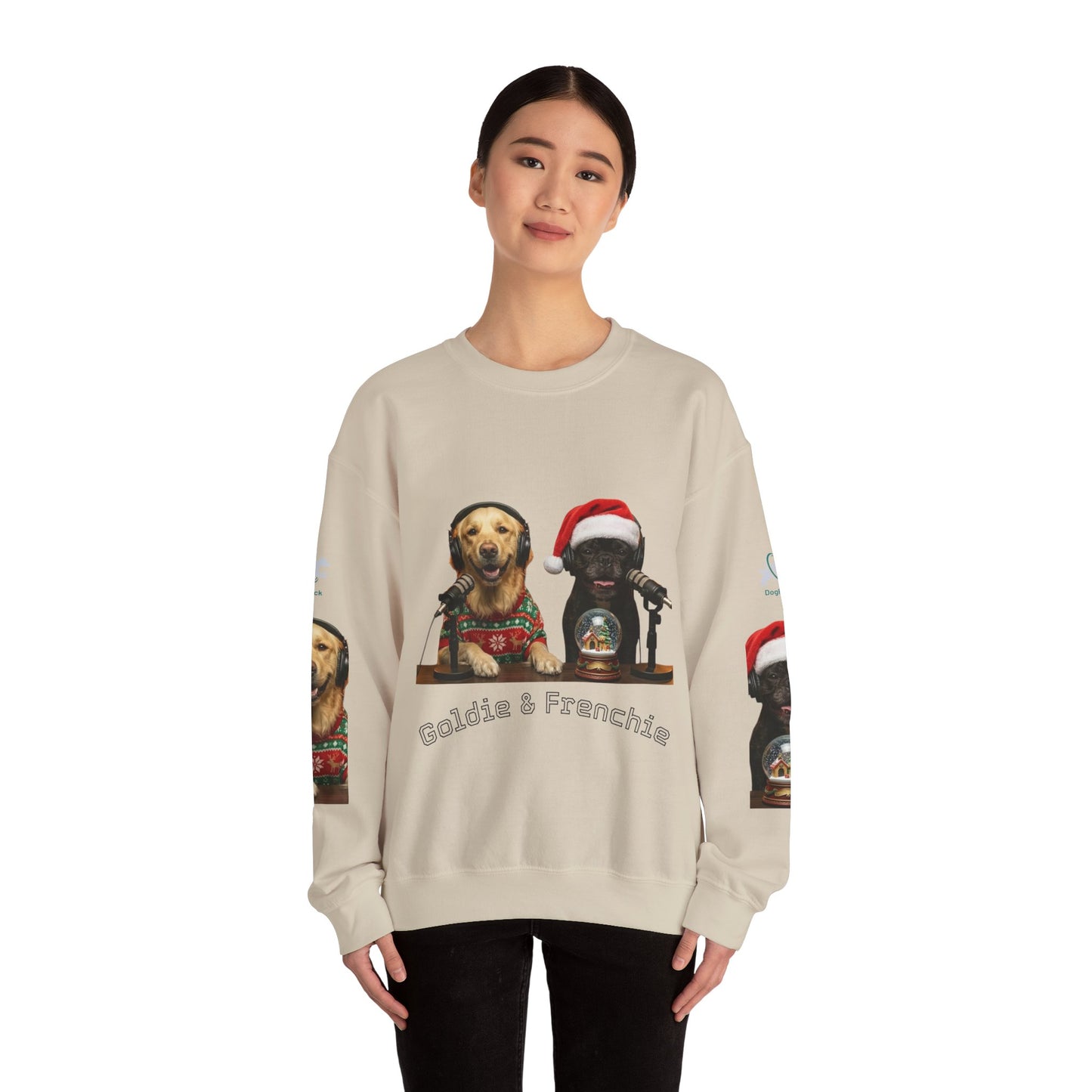 Goldie & Frenchie Christmas Crewneck with G&F sleeves