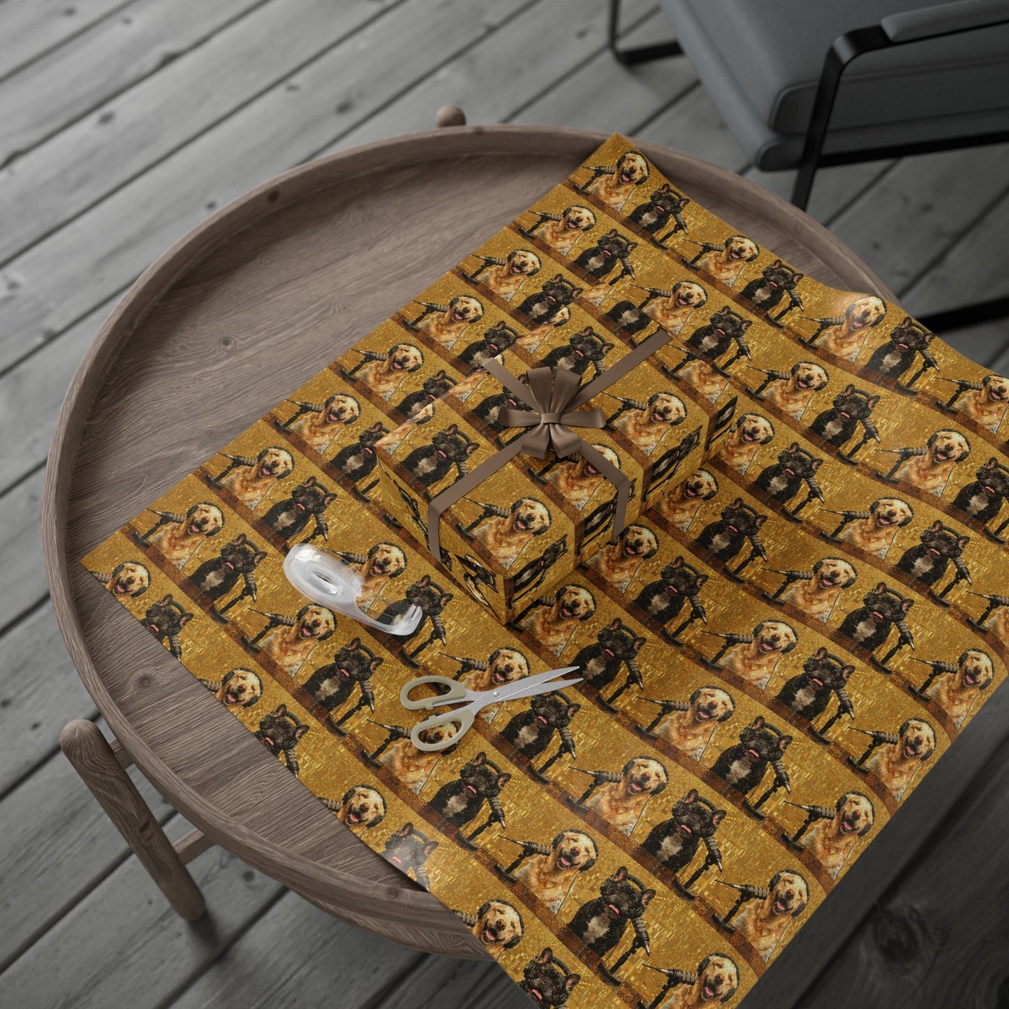 Goldie & Frenchie Klimt Inspired Wrapping Paper Roll — Colorful Gold - Dog Inspired Gift Wrap