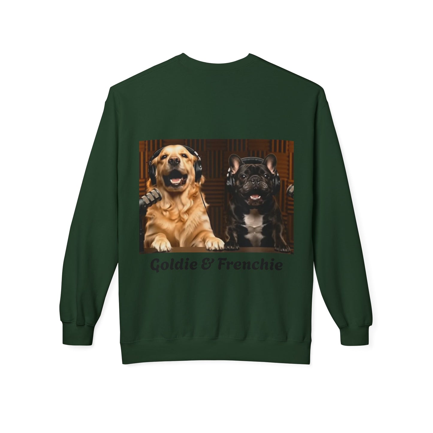 Goldie & Frenchie Laughing Behind Your Back Softstyle Crewneck with DogPack Logo