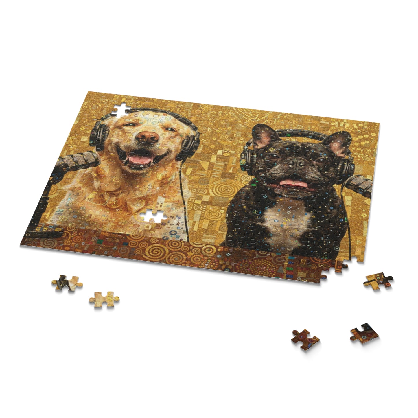 Goldie & Frenchie Klimt Inspired Puzzle — 120/252/500‑Piece Jigsaw