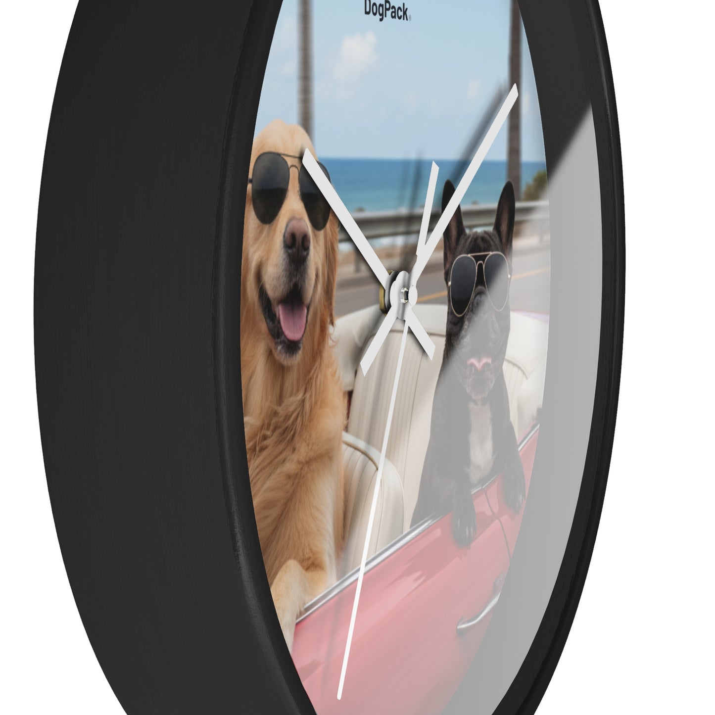 Goldie & Frenchie 'Cruising on the Beach' Wall Clock