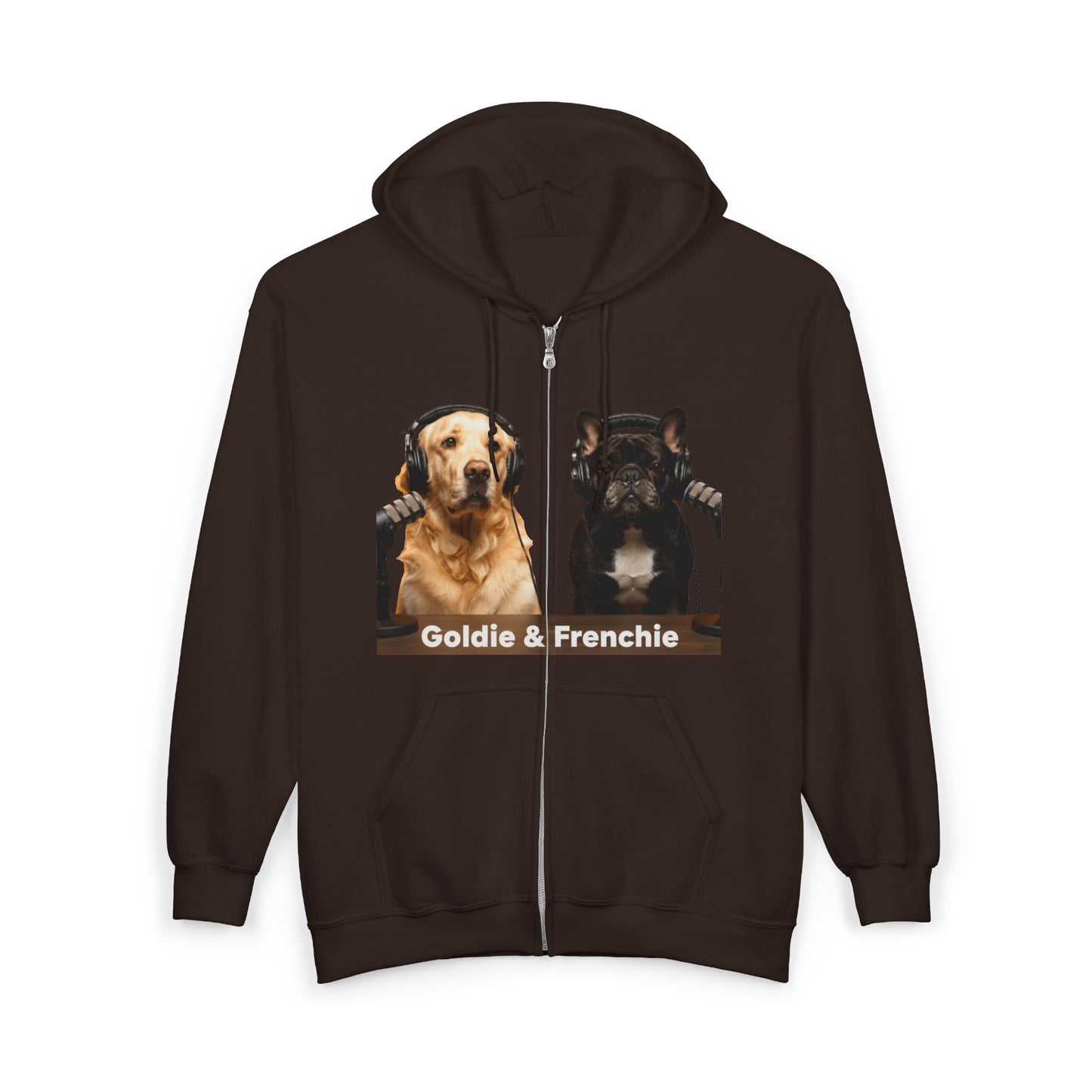 Goldie & Frenchie Podcast Full-Zip Hoodie - Front and Back - Ships from Australia + New Zealand