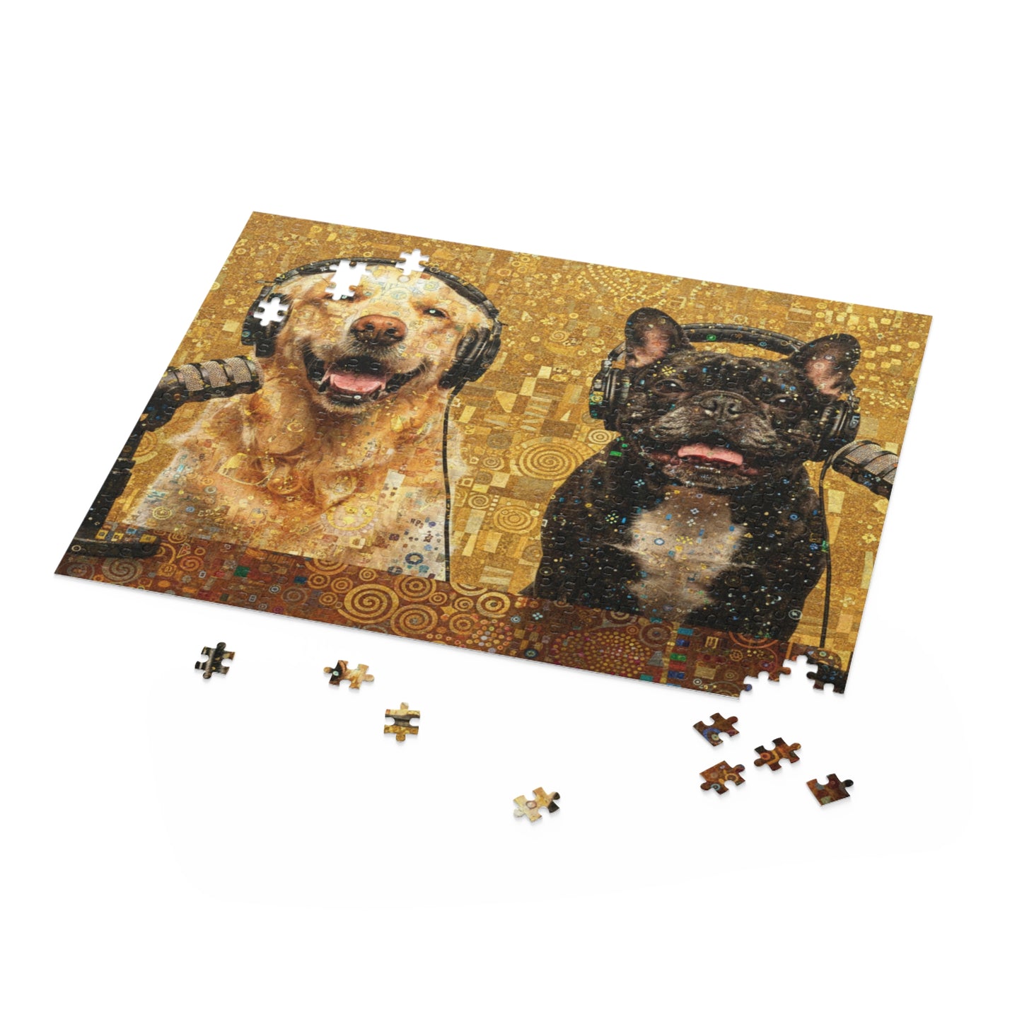 Goldie & Frenchie Klimt Inspired Puzzle — 120/252/500‑Piece Jigsaw