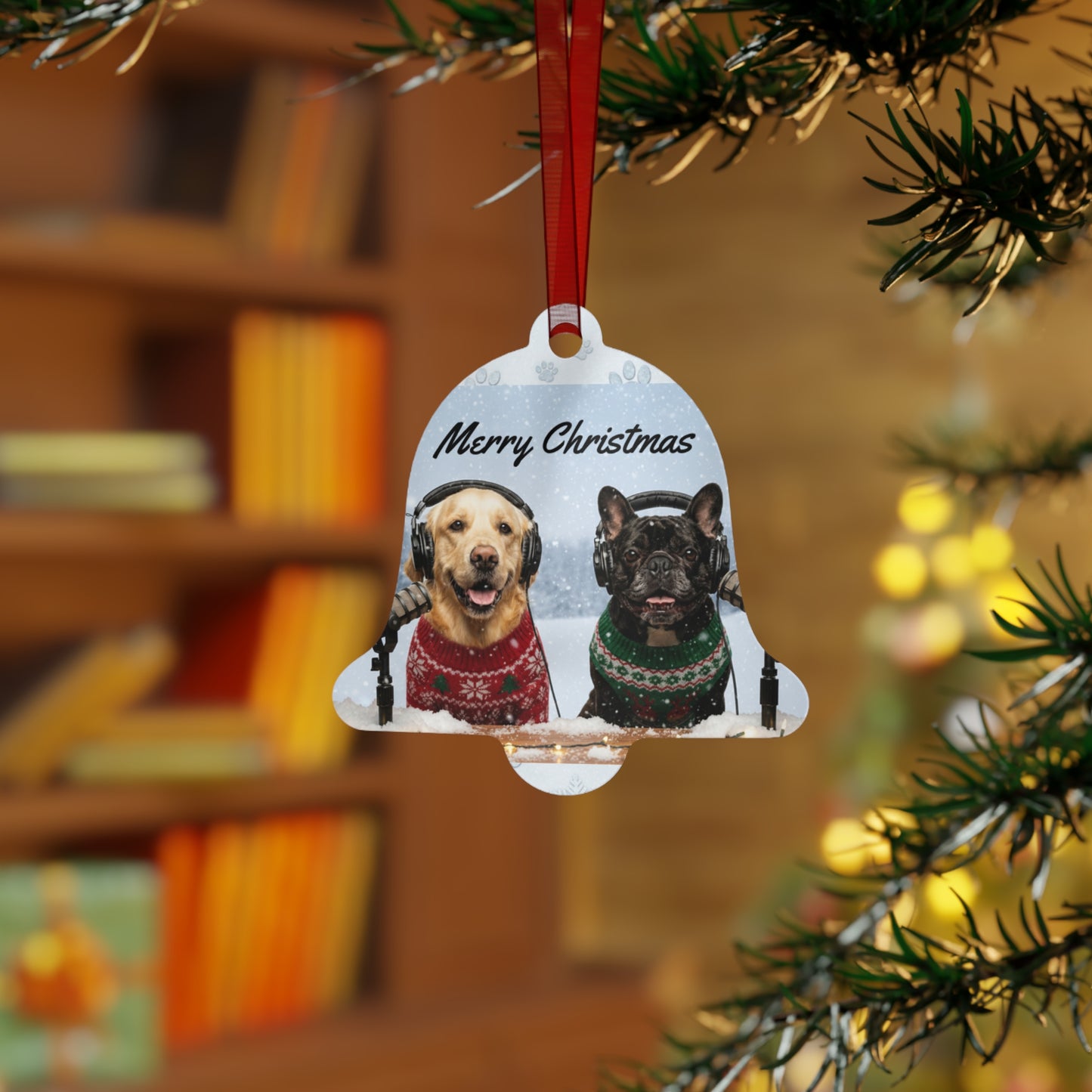 Goldie & Frenchie Metal 2-sided Christmas Ornament