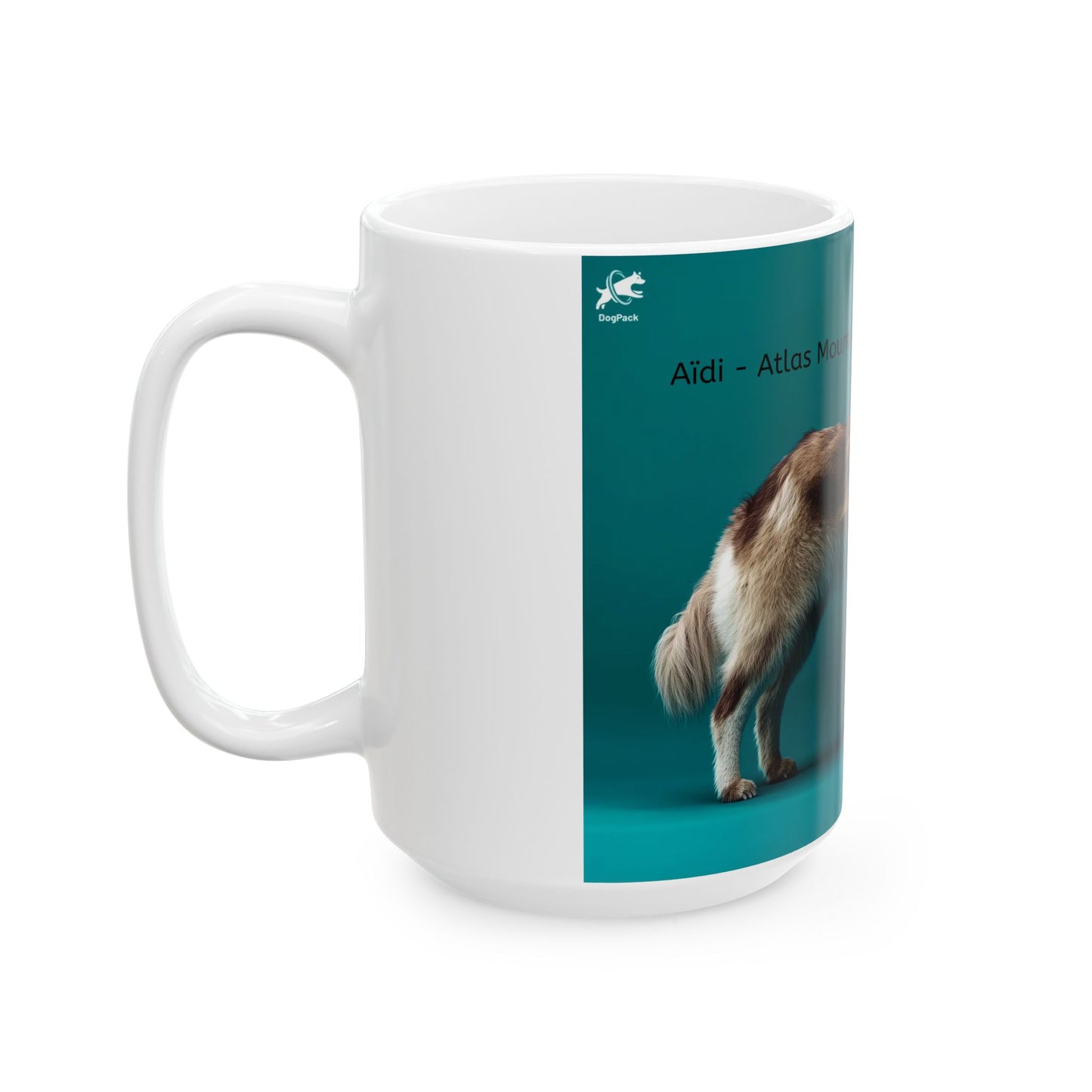 Aidi Atlas Mountain Dog Ceramic Mug — Teal Colored Dog Portrait Coffee Cup (11oz, 15oz)