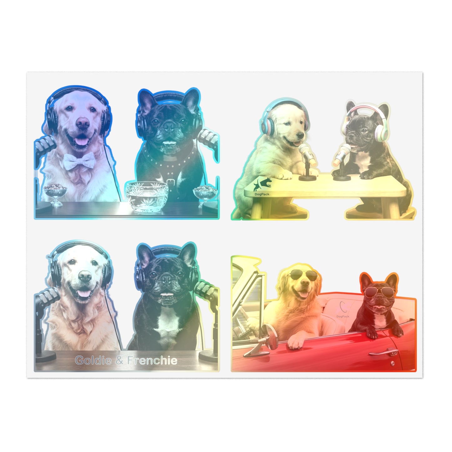 Goldie & Frenchie — Sheet of 4 Popular Stickers , Fancy, Puppies, Classic, Driving
