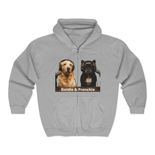 Goldie & Frenchie Podcast Full-Zip Hoodie - Front and Back - Ships from Australia + New Zealand
