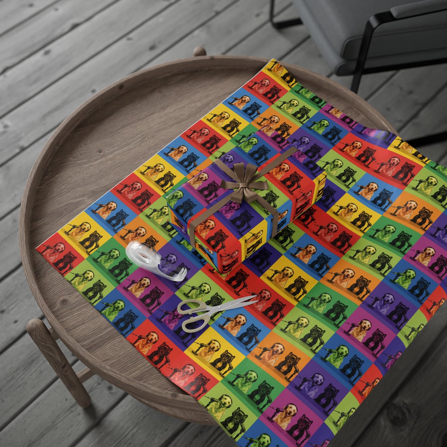 Goldie & Frenchie Pop Art Wrapping Paper Roll — Colorful Warhol Inspired Gift Wrap