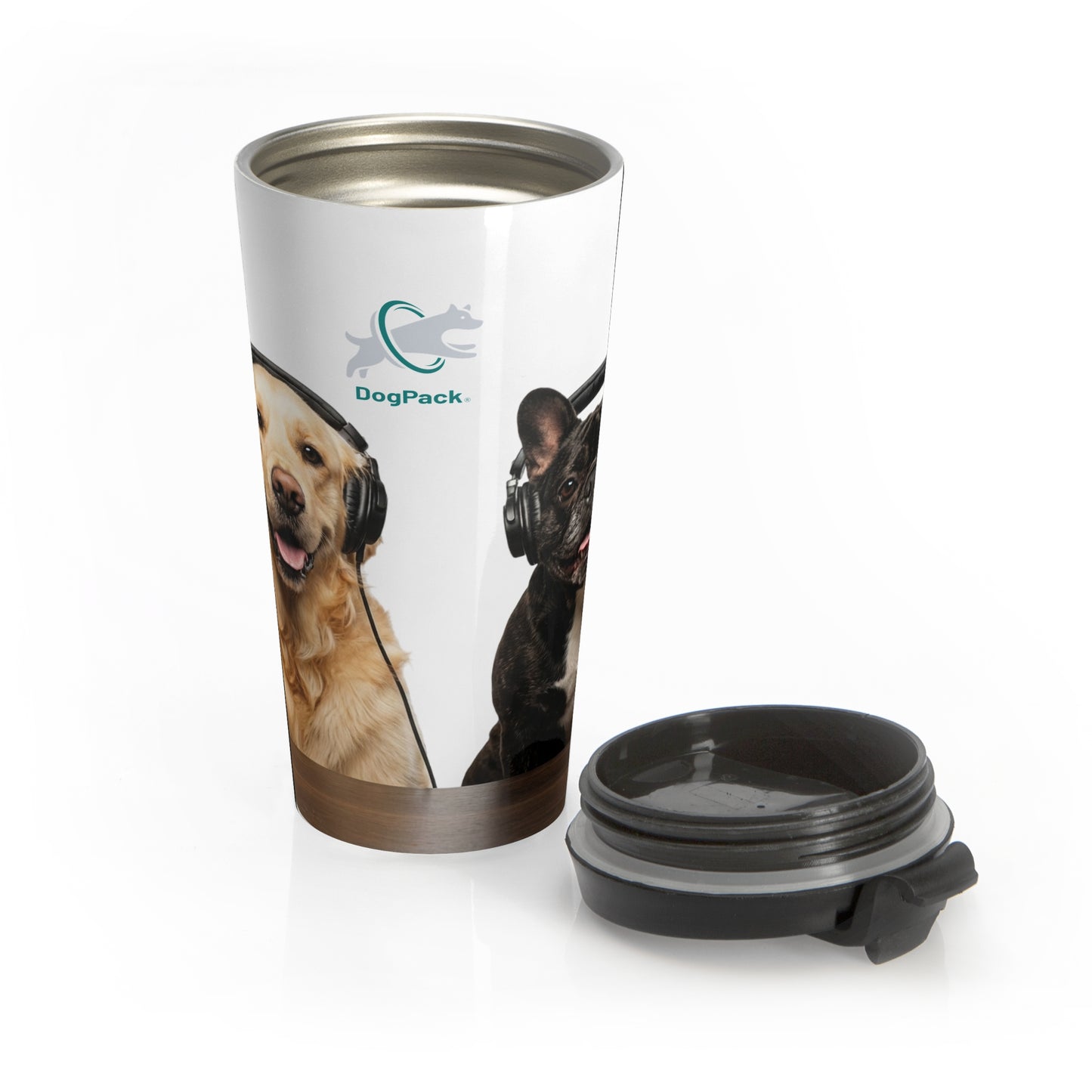 Goldie & Frenchie Smiling - 15 oz. Stainless Steel Travel Mug