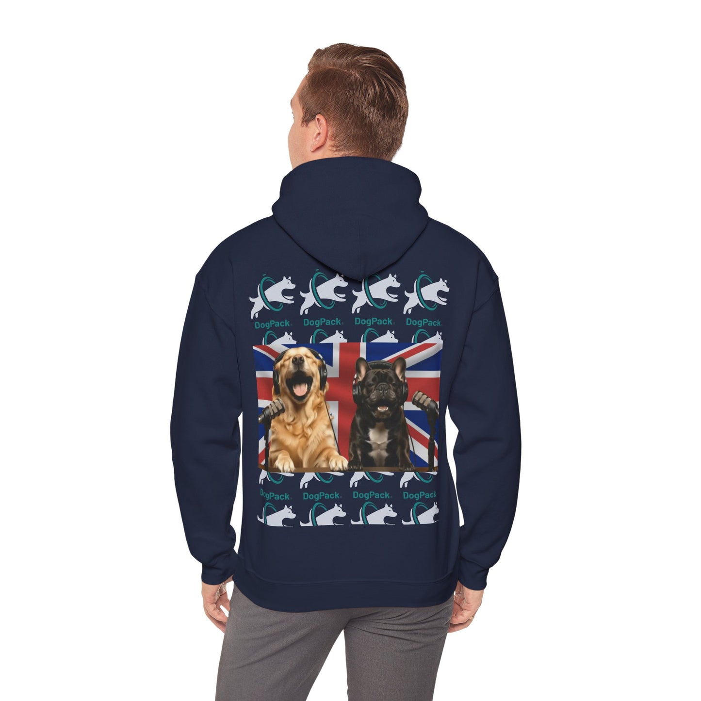 Goldie & Frenchie Repeating Pattern with UK Flag Hoodie — Front & Back Print - Ships from United Kingdom