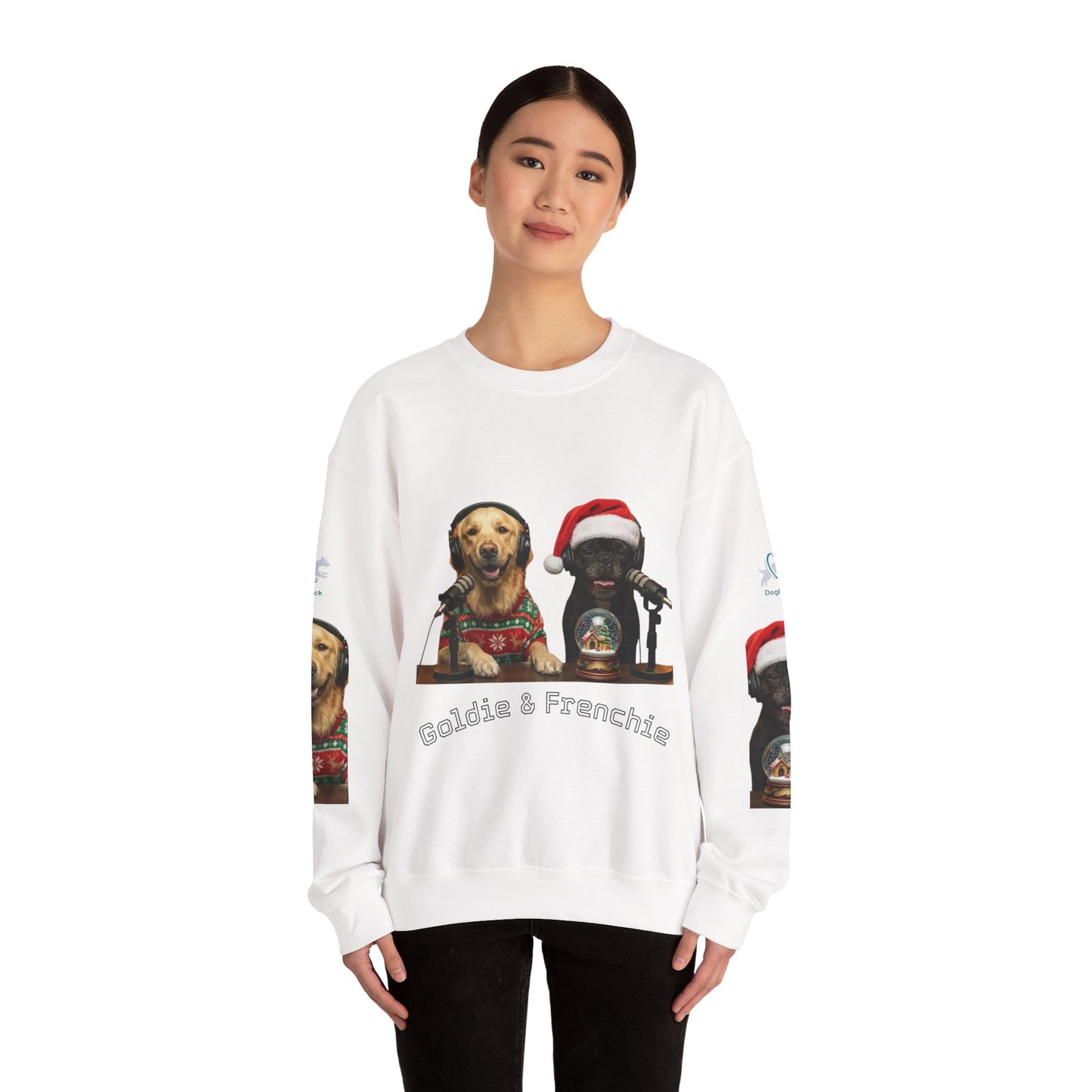 Goldie & Frenchie Christmas Crewneck with G&F sleeves