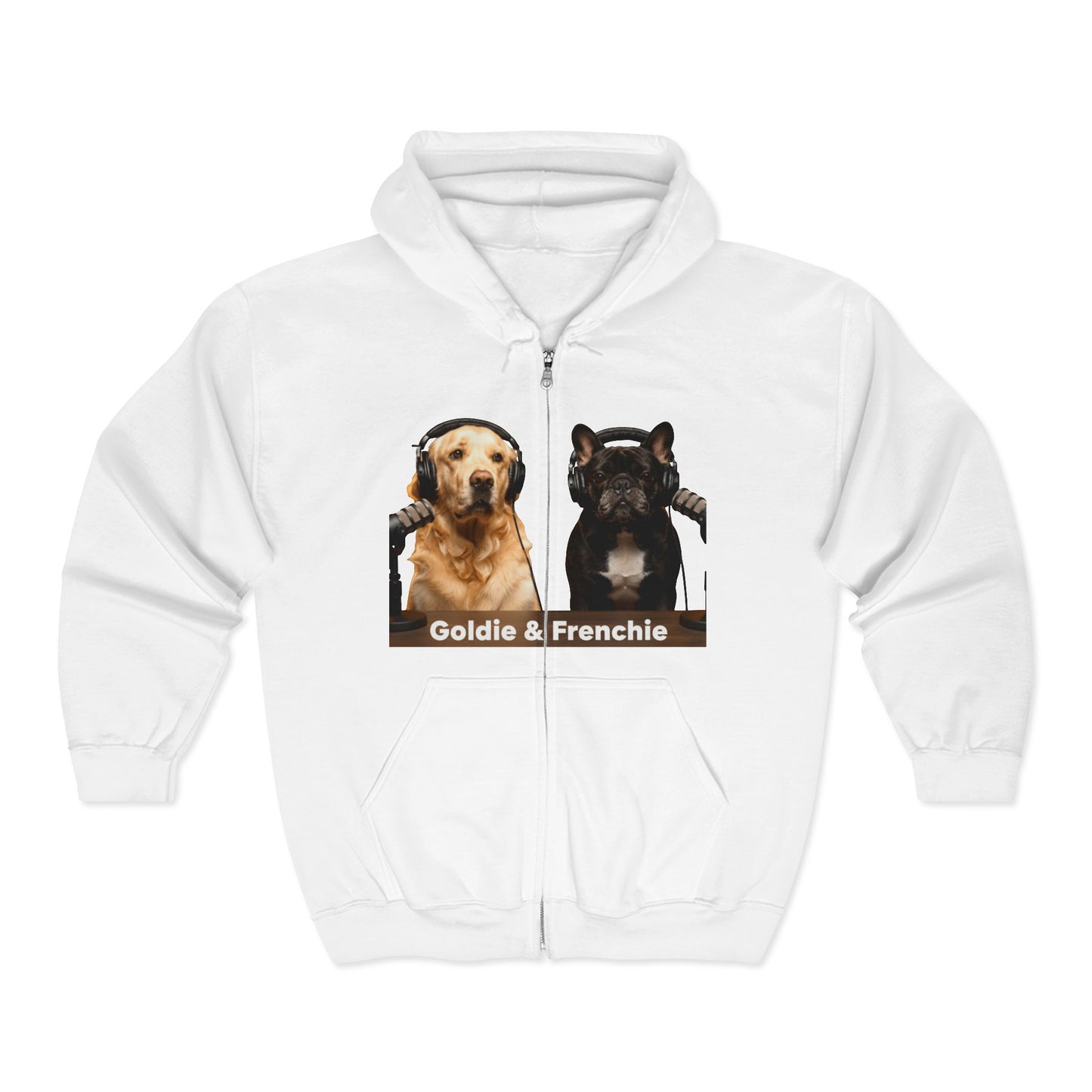 Goldie & Frenchie Podcast Full-Zip Hoodie - Front and Back - Ships from Australia + New Zealand