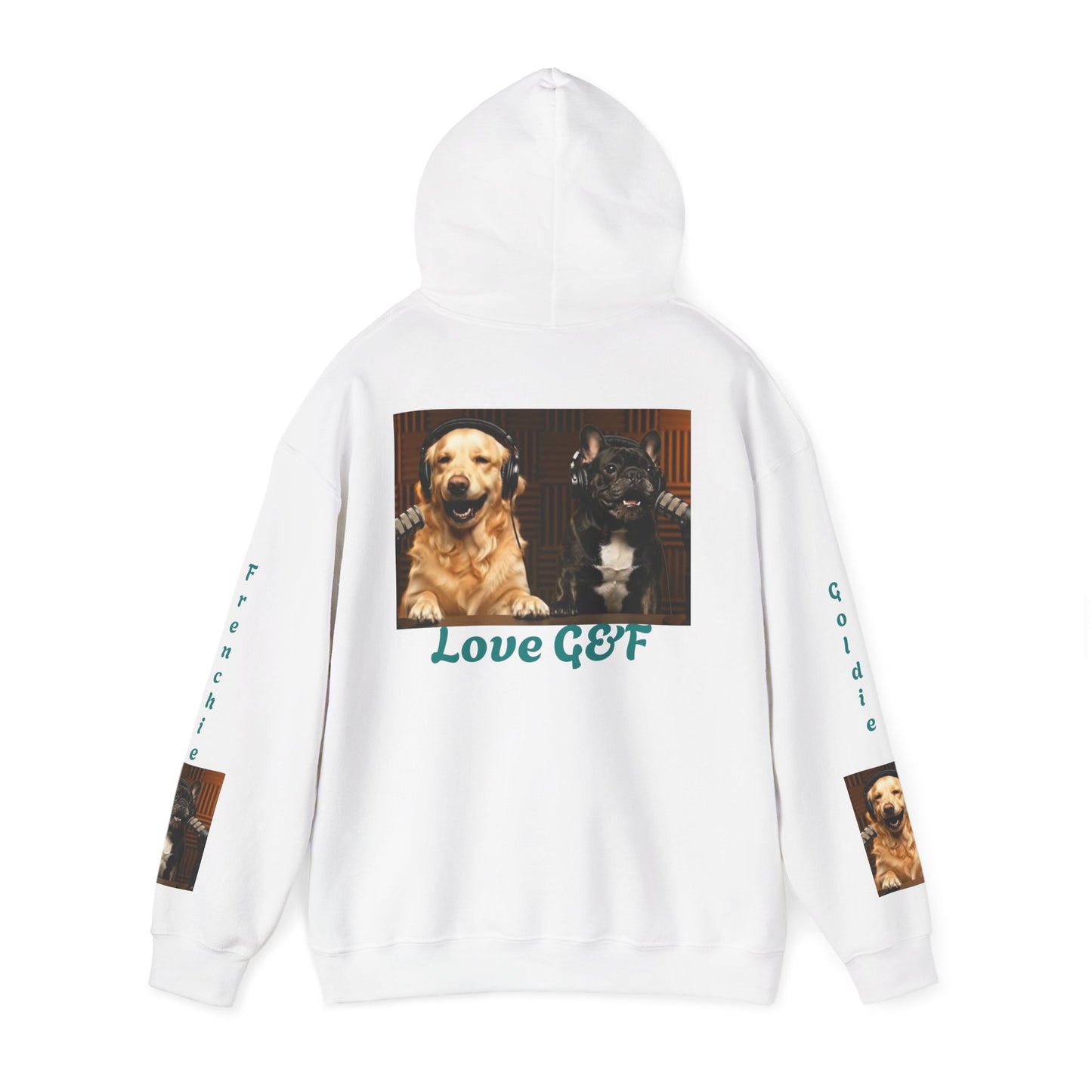 Goldie & Frenchie Hoodie — "Love G&F" Back and Front