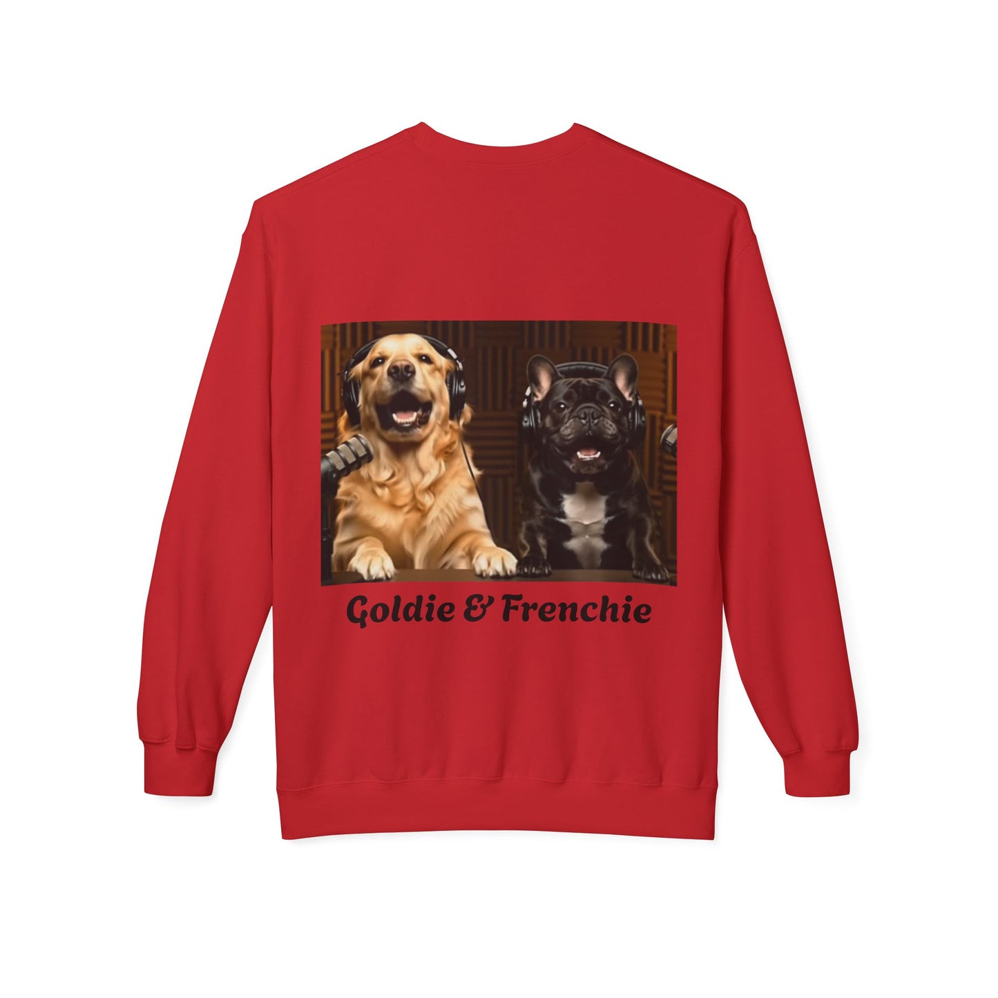 Goldie & Frenchie Laughing Behind Your Back Softstyle Crewneck with DogPack Logo