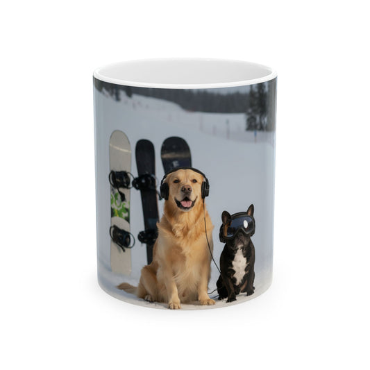 Goldie & Frenchie Hitting the Slopes — Snowboard Day Ski Mug for Dog Lovers (11oz/15oz)