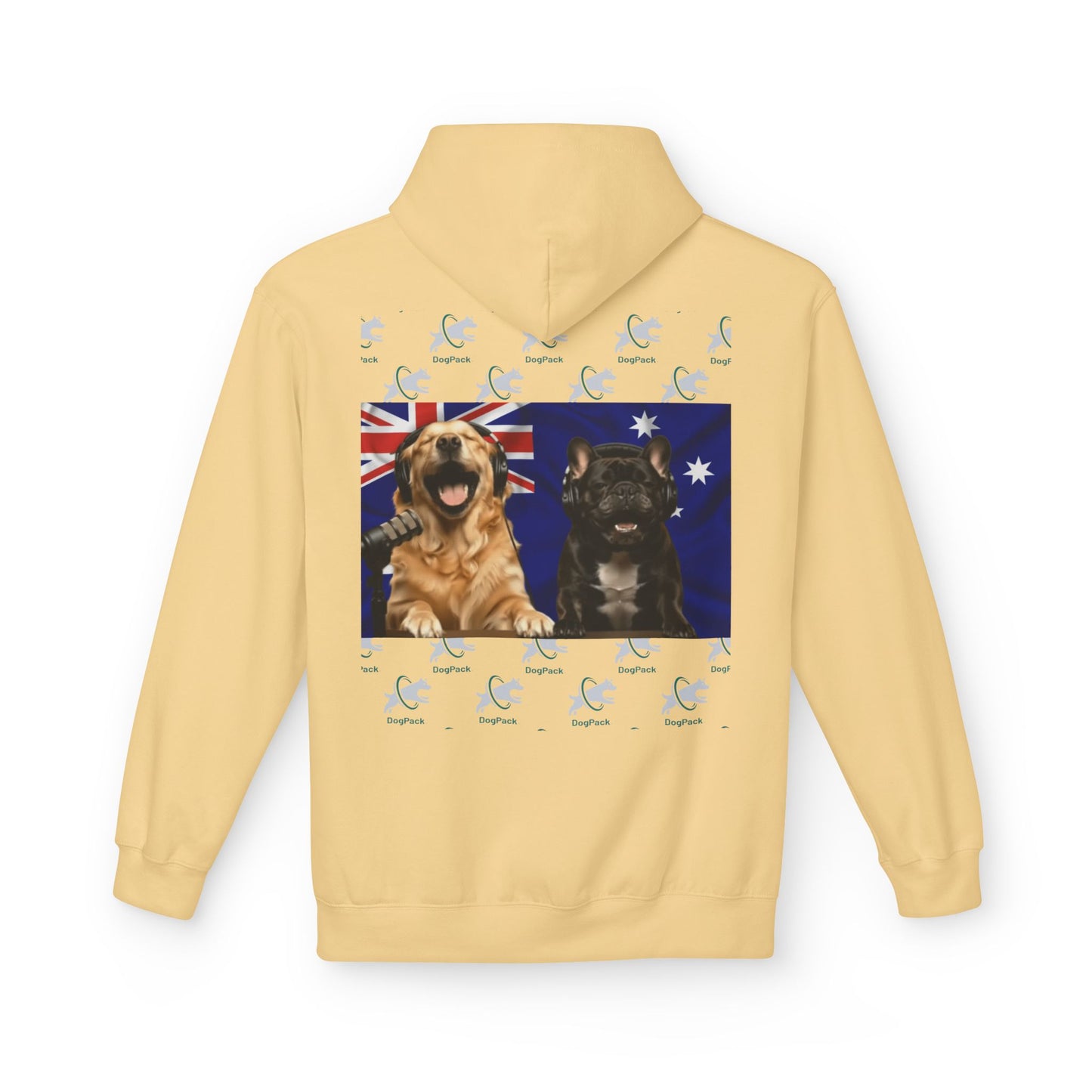 Goldie & Frenchie Repeating Pattern with Australia Flag Hoodie — Front & Back Print - Ships from Australia + New Zealand