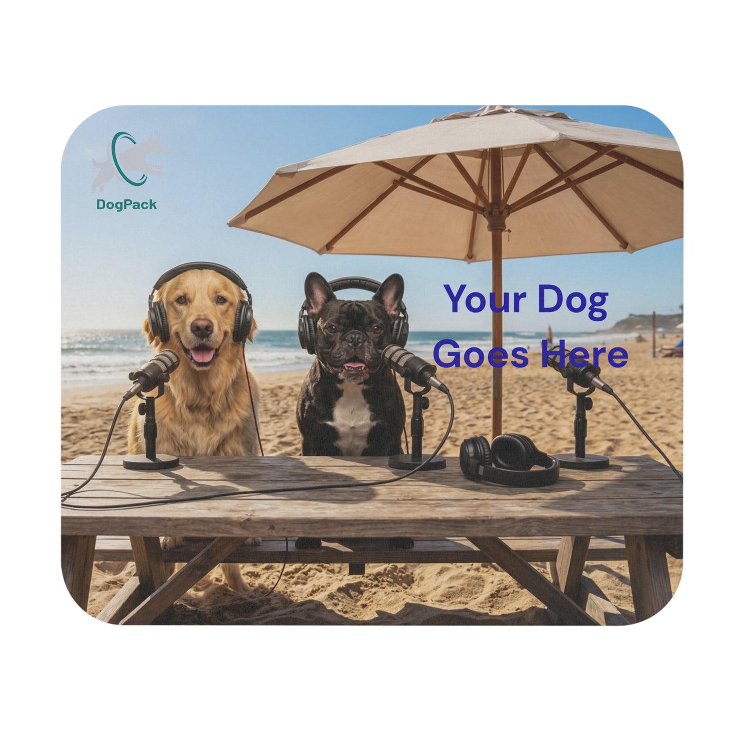 Goldie & Frenchie - "On the Beach with your Dog" Custom Podcast Mouse Pad (9"x8")