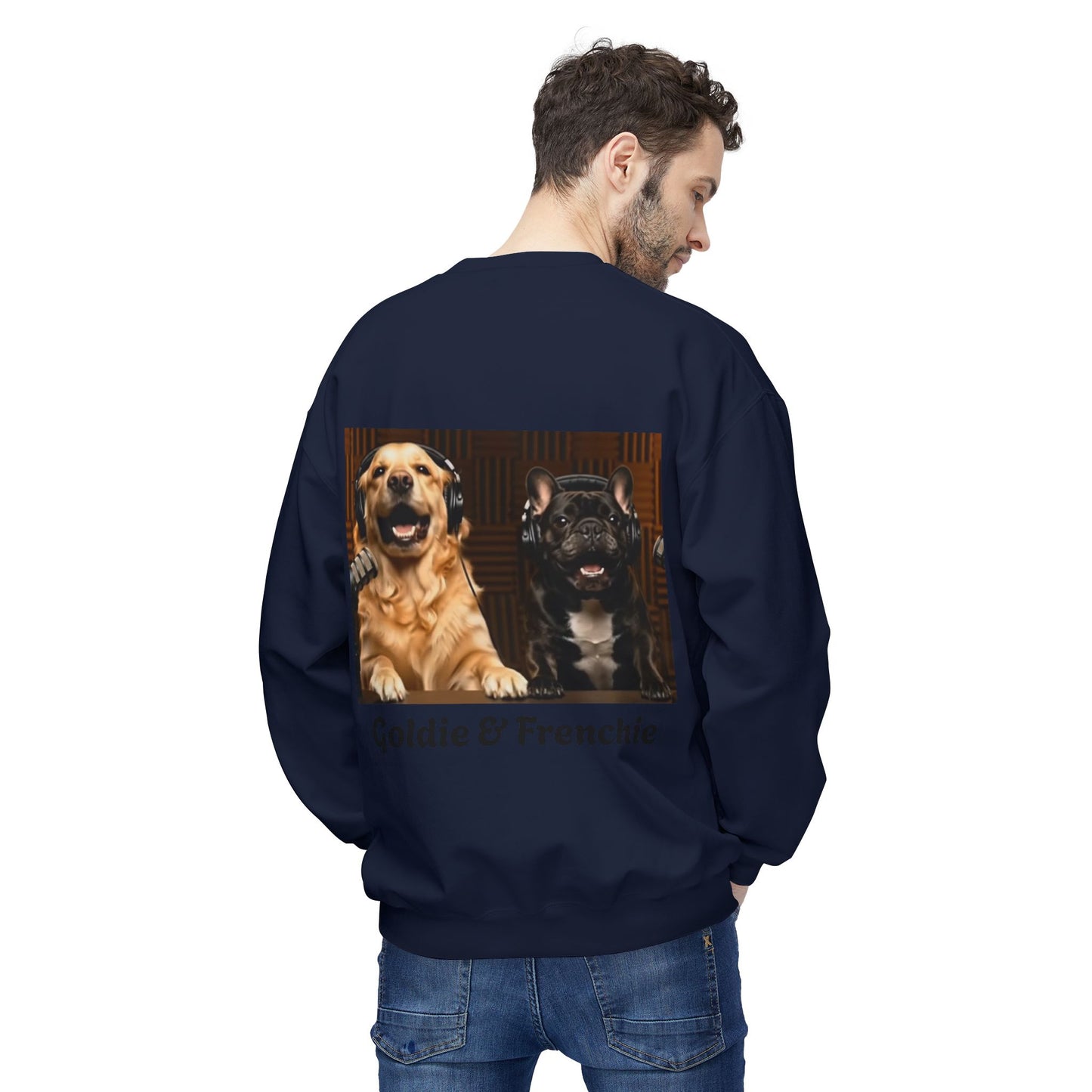 Goldie & Frenchie Laughing Behind Your Back Softstyle Crewneck with DogPack Logo