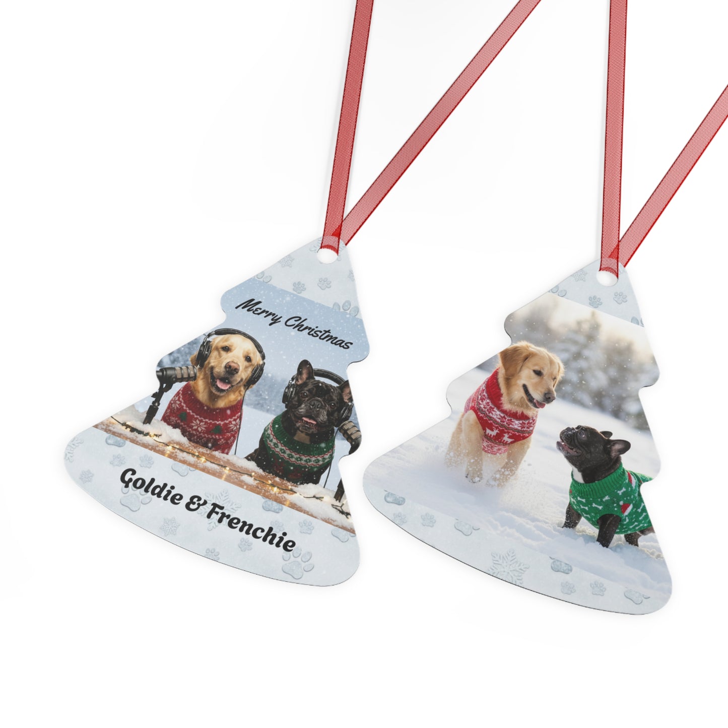 Goldie & Frenchie Metal 2-sided Christmas Ornament