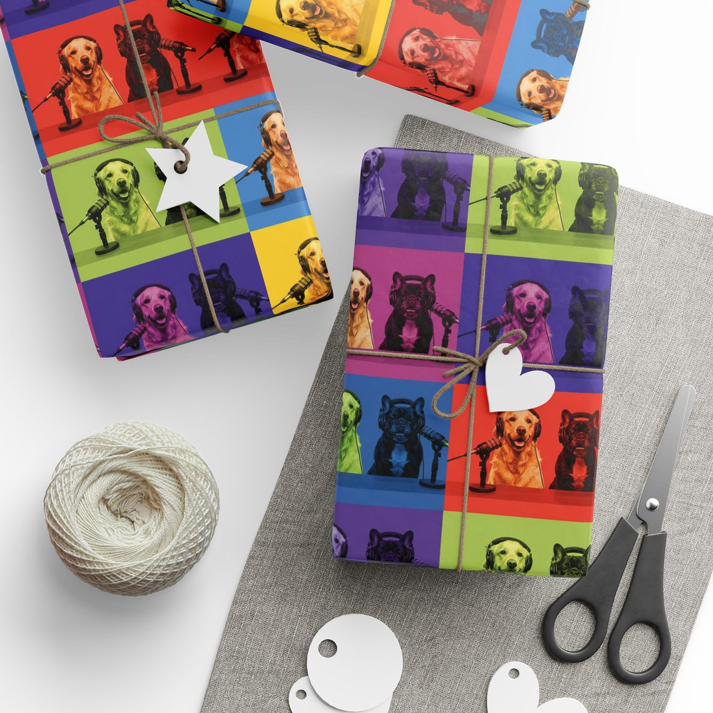 Goldie & Frenchie Pop Art Wrapping Paper Roll — Colorful Warhol Inspired Gift Wrap