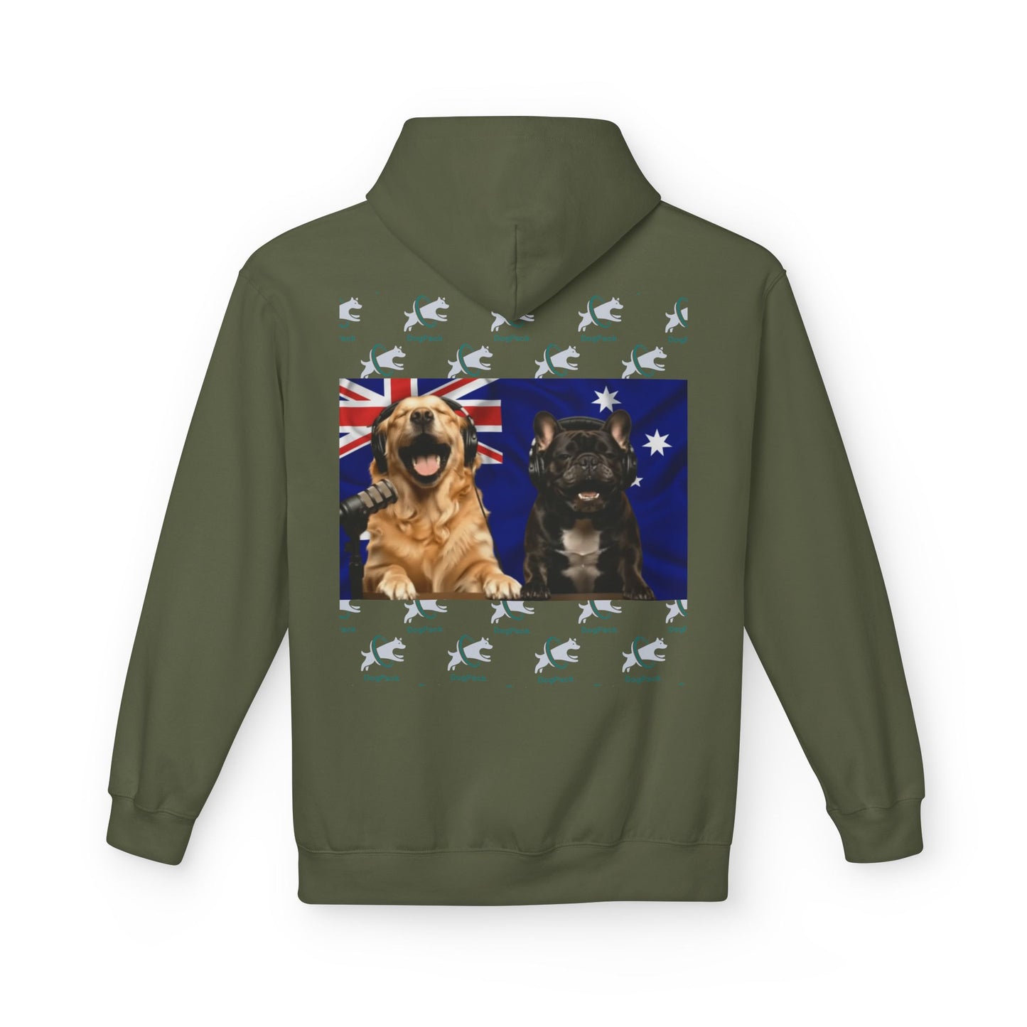 Goldie & Frenchie Repeating Pattern with Australia Flag Hoodie — Front & Back Print - Ships from Australia + New Zealand