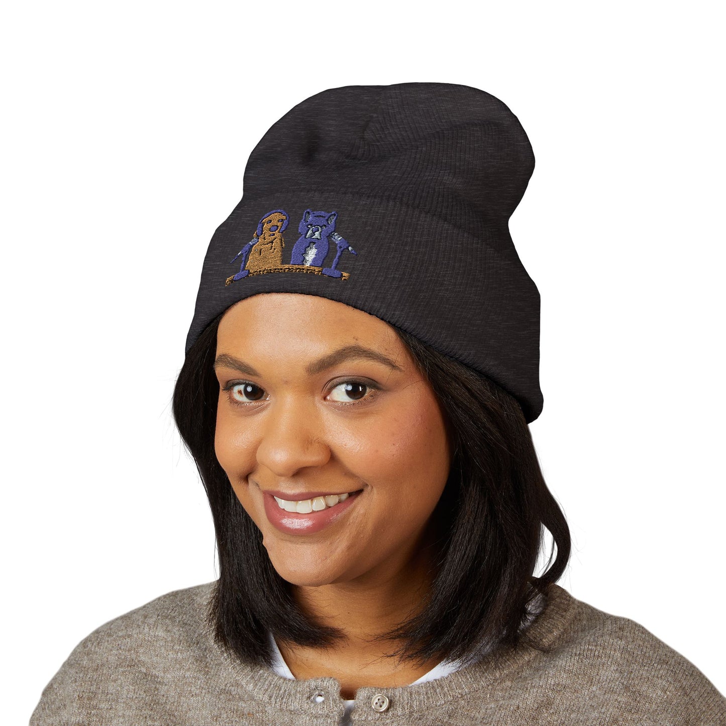 Embroidered Goldie & Frenchie Cuffed Beanie – Cozy Winter Hat with Cute Design