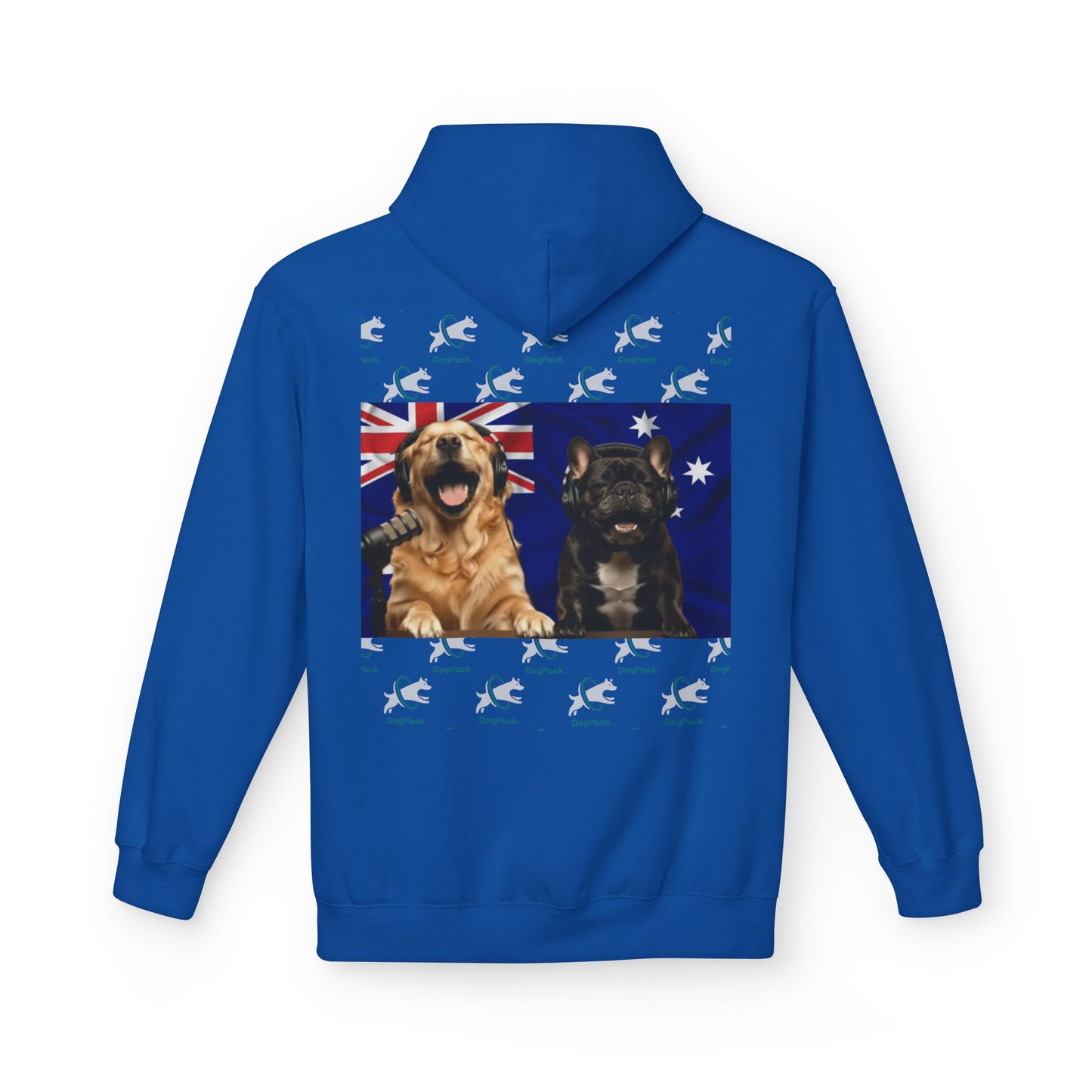 Goldie & Frenchie Repeating Pattern with Australia Flag Hoodie — Front & Back Print - Ships from Australia + New Zealand