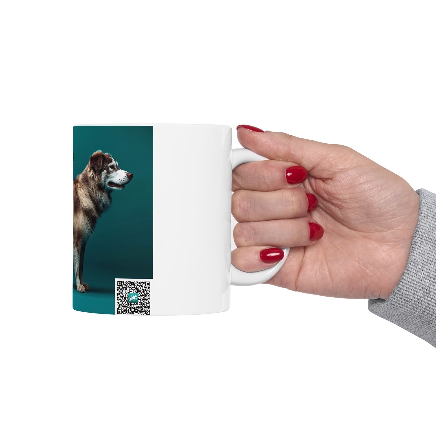 Aidi Atlas Mountain Dog Ceramic Mug — Teal Colored Dog Portrait Coffee Cup (11oz, 15oz)