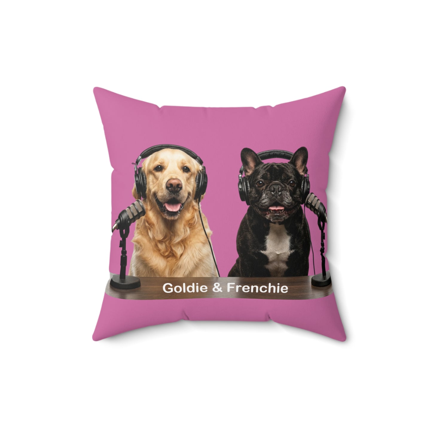 Goldie & Frenchie DogPack Podcast Pillow in Light Pink