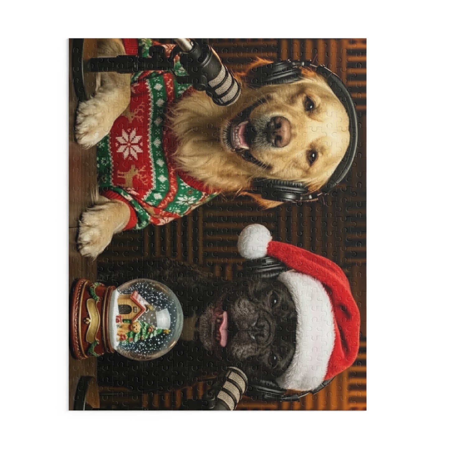 Goldie & Frenchie Dressed up in Christmas Theme Podcast Dogs Jigsaw Puzzle — (120/252/500 pcs)