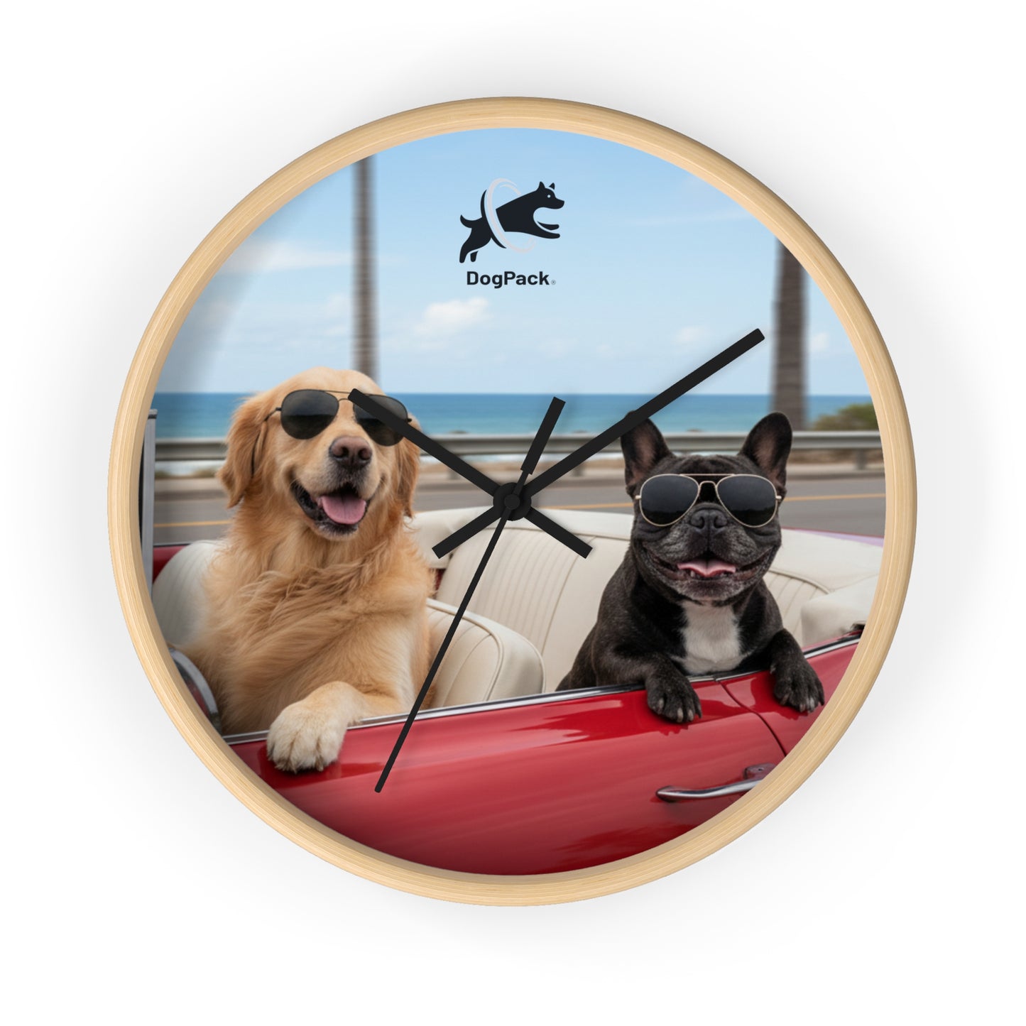 Goldie & Frenchie 'Cruising on the Beach' Wall Clock