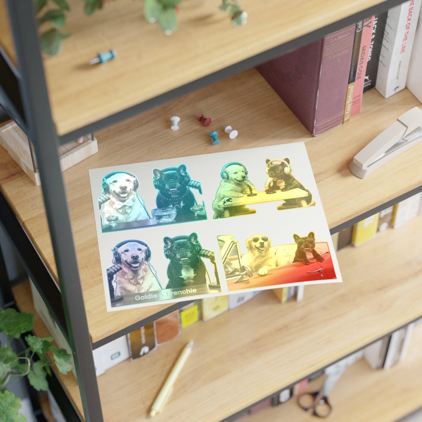 Goldie & Frenchie — Sheet of 4 Popular Stickers , Fancy, Puppies, Classic, Driving