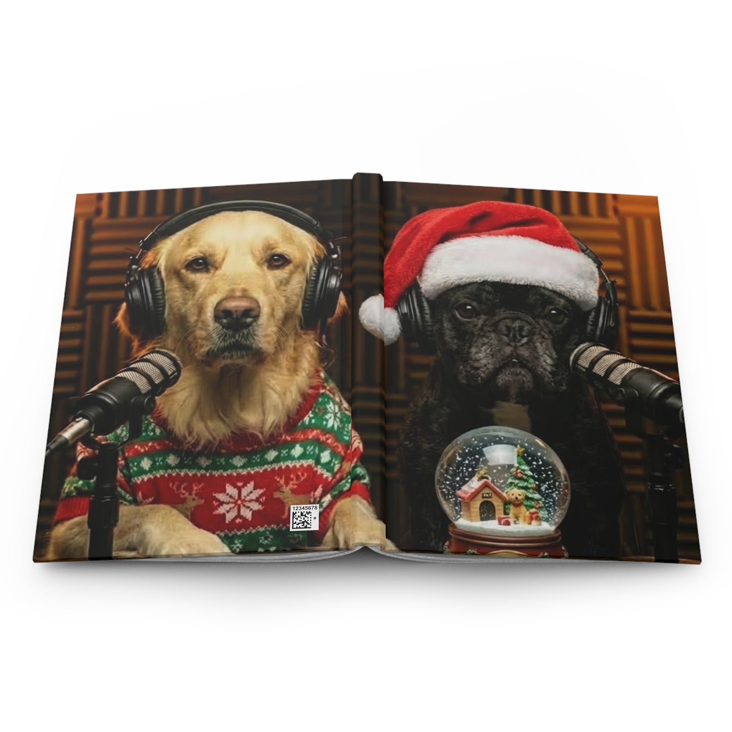 Goldie & Frenchie Christmas Hardcover Journal — Festive Santa Hat & Sweater Notebook