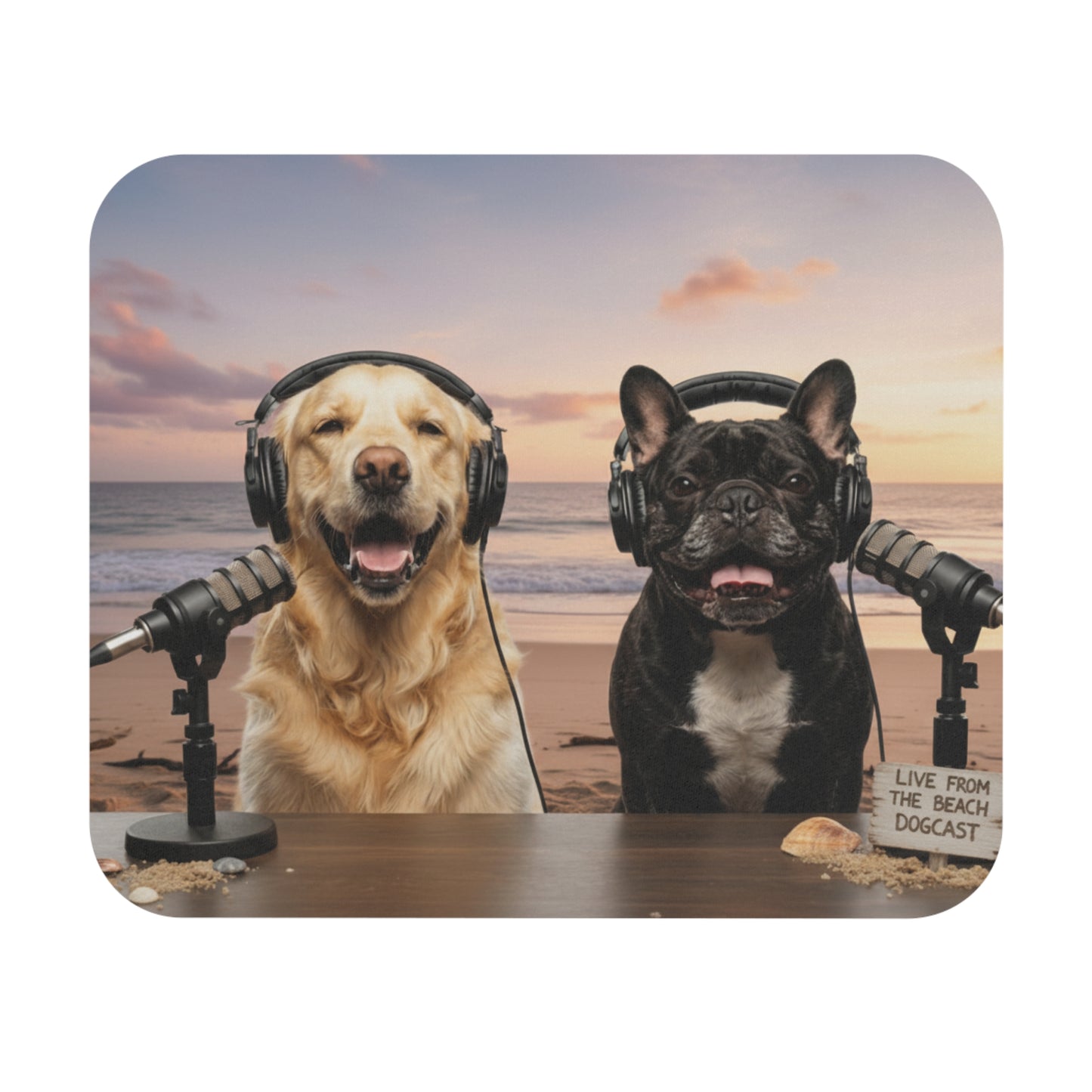 Goldie & Frenchie Working on the Beach Mousepad